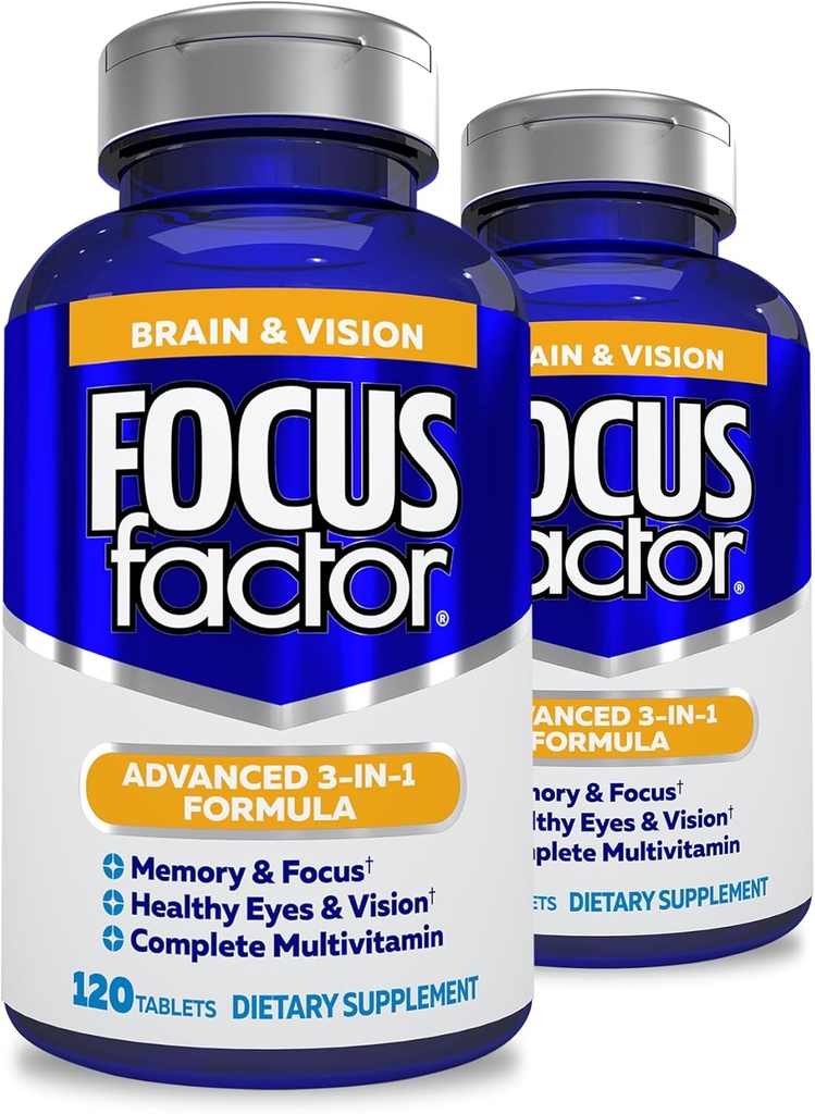 Suplemen Otak dan Vision Faktor Fokus, 120 Coun- Vitamin Mata, Mineral Suplemen, Multivitamin Lengkap dengan Lutein- Suplemen Otak, Konsentrasi, Memori (2 Pk)