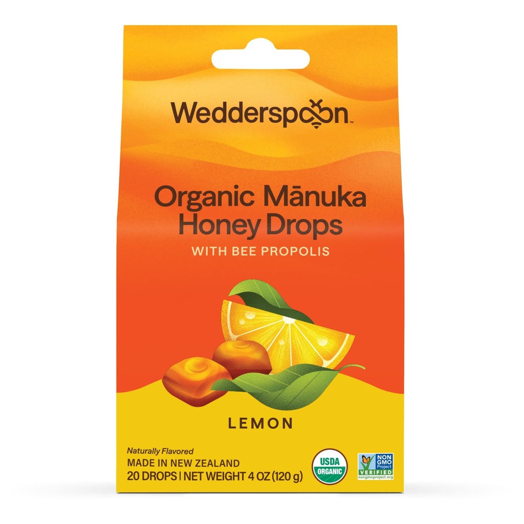Matang Madu Organik Wedderspoon, Lemon & Bee Propolis, 20 Count (Pack of 1) 14; Genuine New Zealand Madu Negaras 124; Sempurna Remedy Untuk Dry Throats