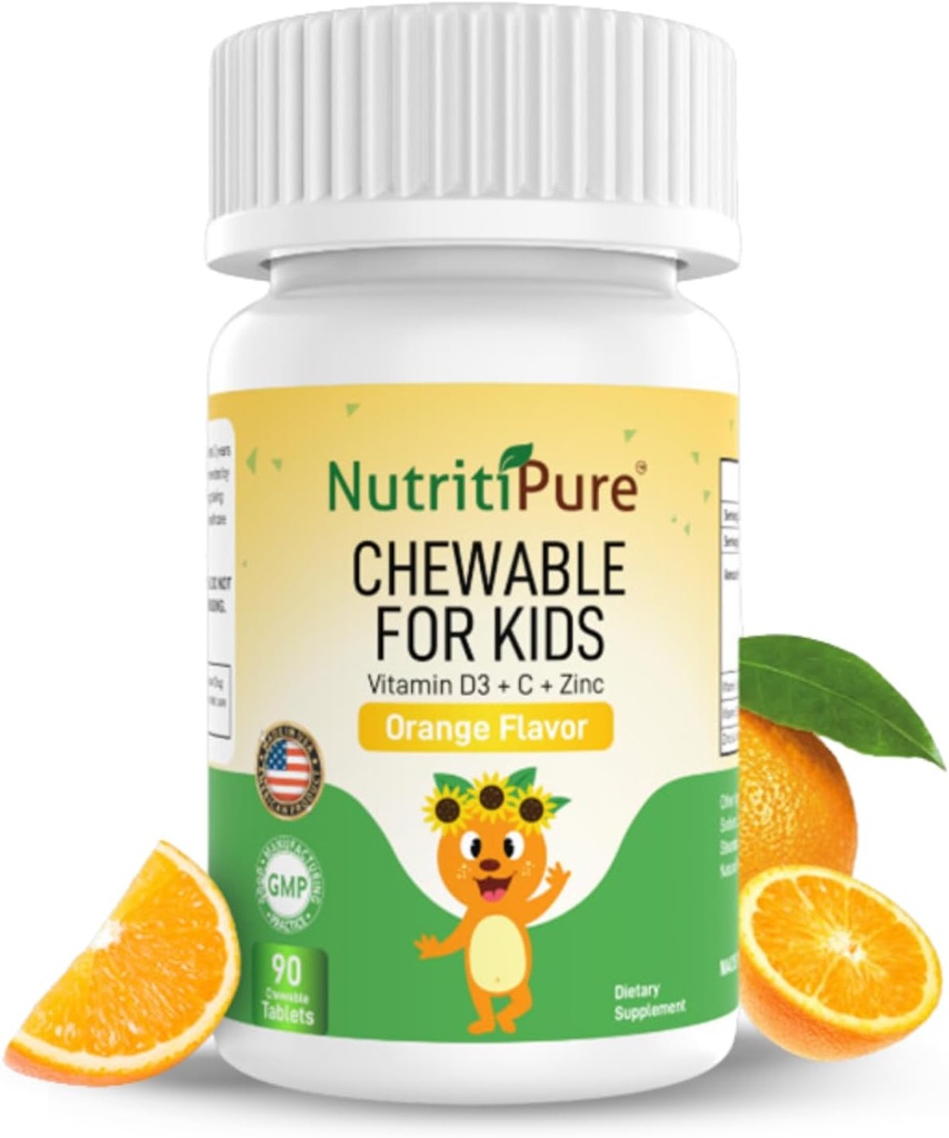Chewable Vitamin D3 (Cholecalferol) 25 mcg (1000 IU) + Zinc (Zinc Citrate) 5mg + Vitamin C 30mg untuk Anak Orange Flavor 90 / Botol (1)