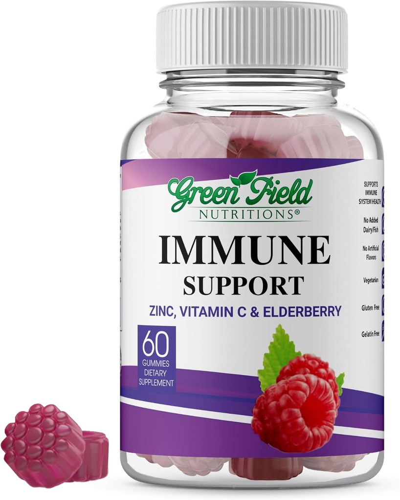 Nucletions Greenfield Halal Immune Dukung Elderberry Gummies for Adults - Supports Your Ammune System Alame with Halal Zinc and Vitamin C Gummy - 60 Delicious Mixed Berry Gummies Halal Vitamin