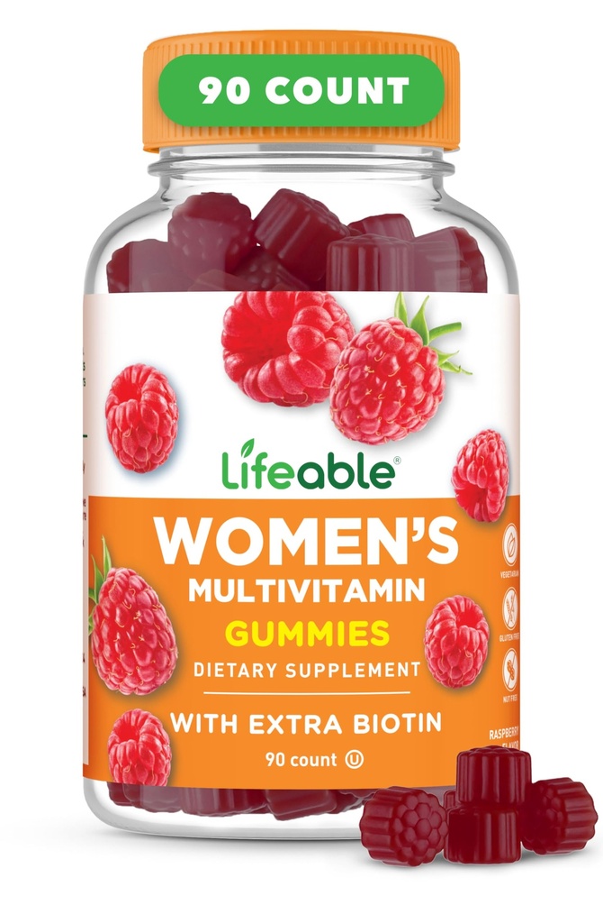 Lifeable Womens Multivitamin Gummy 124; dengan Vitamin A, C, D, E, Niacin, B6, Fleat, B12, Biothenic Acid, Iodin, Zinc 124; Tasting Multivitamin Agung untuk Wanita Gummies = 12490 Gummi