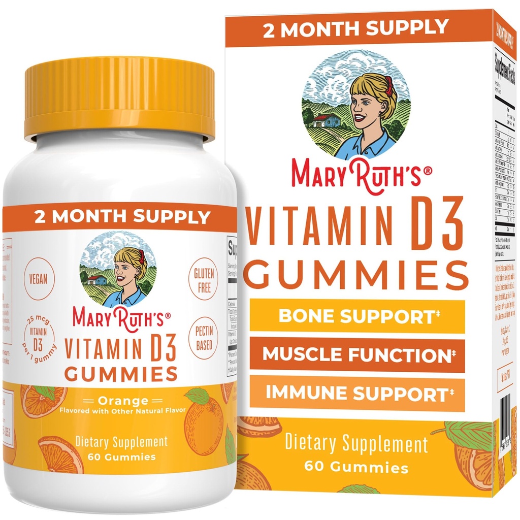 MaryRuth Organics Vitamin D3 Gummies; 2 Month Supply 124; Orang dewasa & Anak-anak Vitamin D Gummy 124; Animae Supplemen; D3 1000IU untuk Fungsi Bone & Muscle 124; Vegan 124; Non-GMO 124; Gluten Free 124; 60