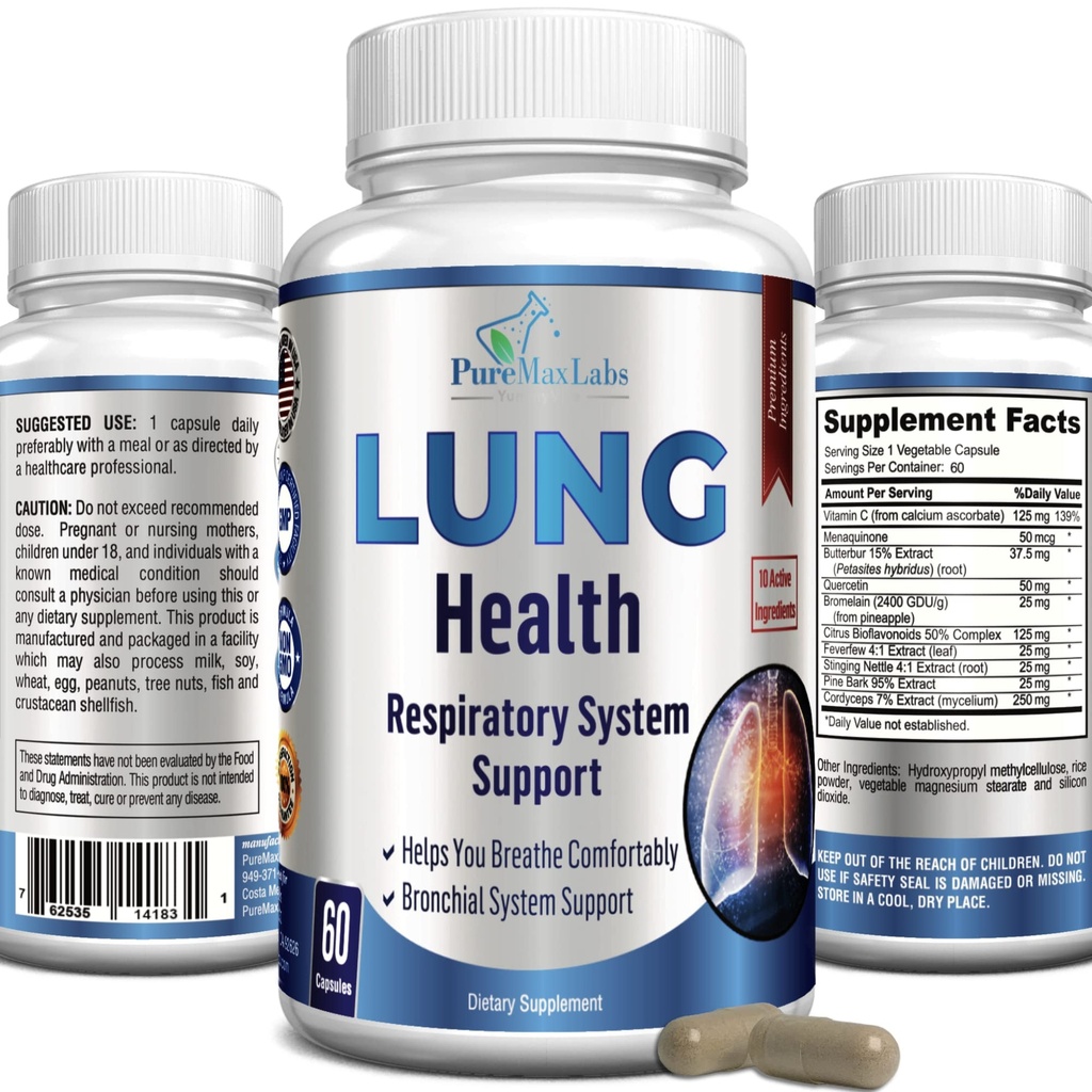Tambahan Dukungan Lung, Lung Cleanse & Lung Detox Formula, Dukungan Kesehatan Lung untuk Lungs Aman, Nafas Nyaman, Kesehatan Bronkial, 60 Kasules
