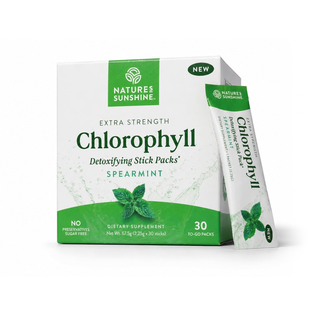 Nature 's Sunshine Chlorophyll Stick Packs: Supercharge Your Detox and Boost Gut Health in Convenient, Delicious Stick Packs (Spearmint)