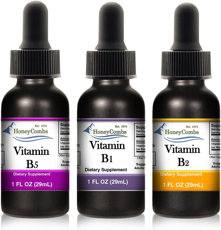 HoneyCombs Cair Drops 1oz Each Save 10% - Vitamin B5 (Pantothenic Acid) + Vitamin B2 (Riboflavin) + Vitamin B1 (Thiamine)