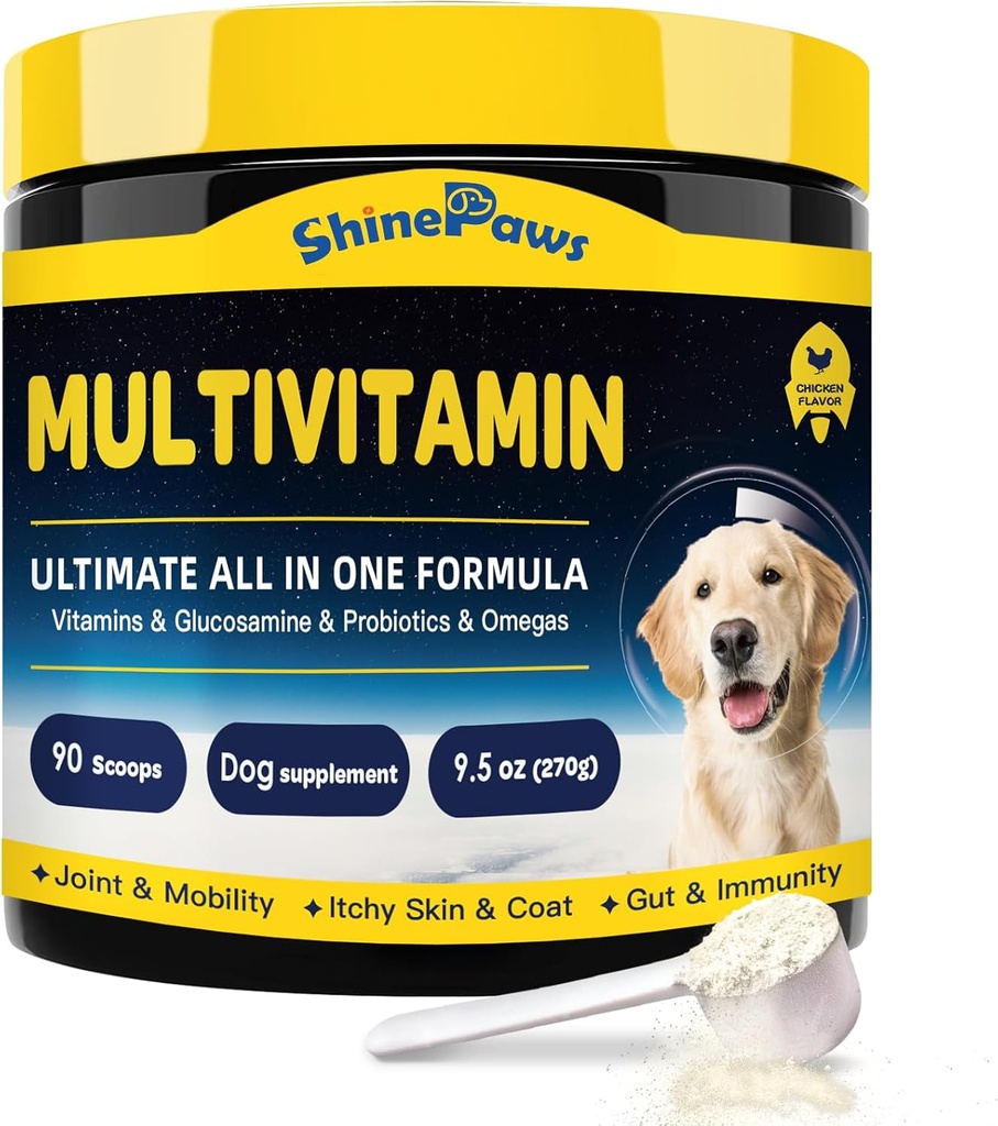 DogVitamin, DogMultivitamin Powder, with Prograine, Glucosamine, Omega 3, Dukung Gut, Joint & Mobility, Itch Skin & Coat, Mineculum & Antioksidant for Immune Health, Daily Estial Dog Suplemen