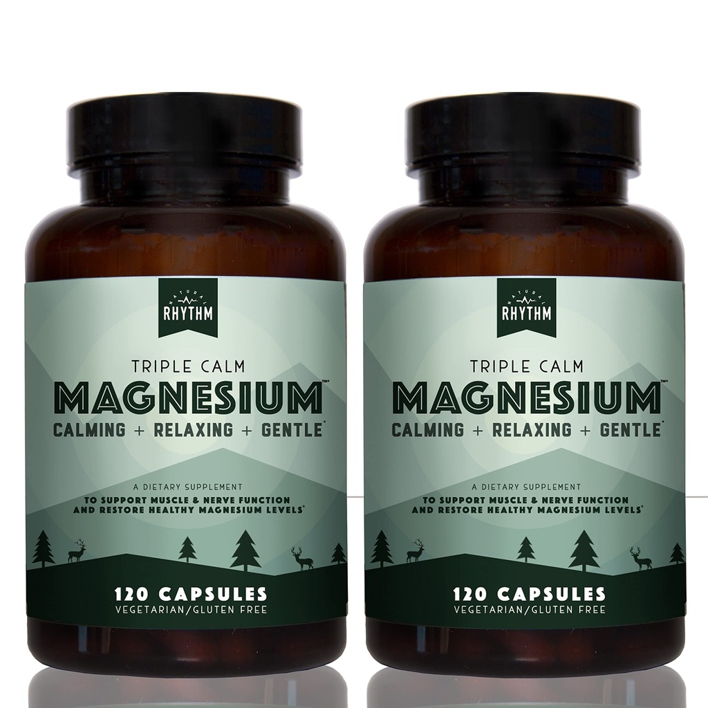 Natural Rhythm Triple Calm Magnesium 150 mg - 2 Pack - Magnesium Suplemen dengan Magnesium Glycinate, Malate, dan Taurat. Calming Blend for Promoring Rest and Relaxation - 120 Count Bottles