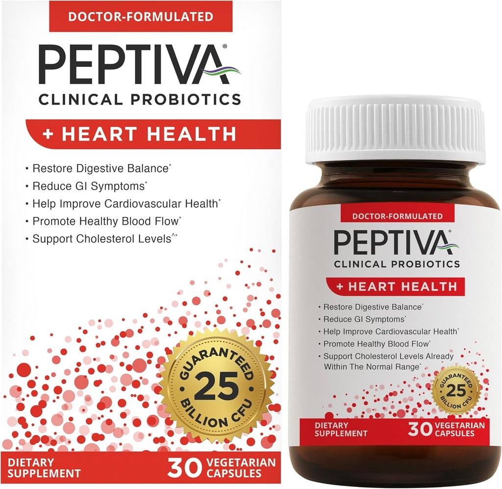 Partiva Protiva Heart Health Supplement, 25 Milyar CFU, Probiosis Multi- Strain, Lacleillus Acigitilus, Bifidobacterium, Dukungan Digetives - 30 Vegetarian Capsules