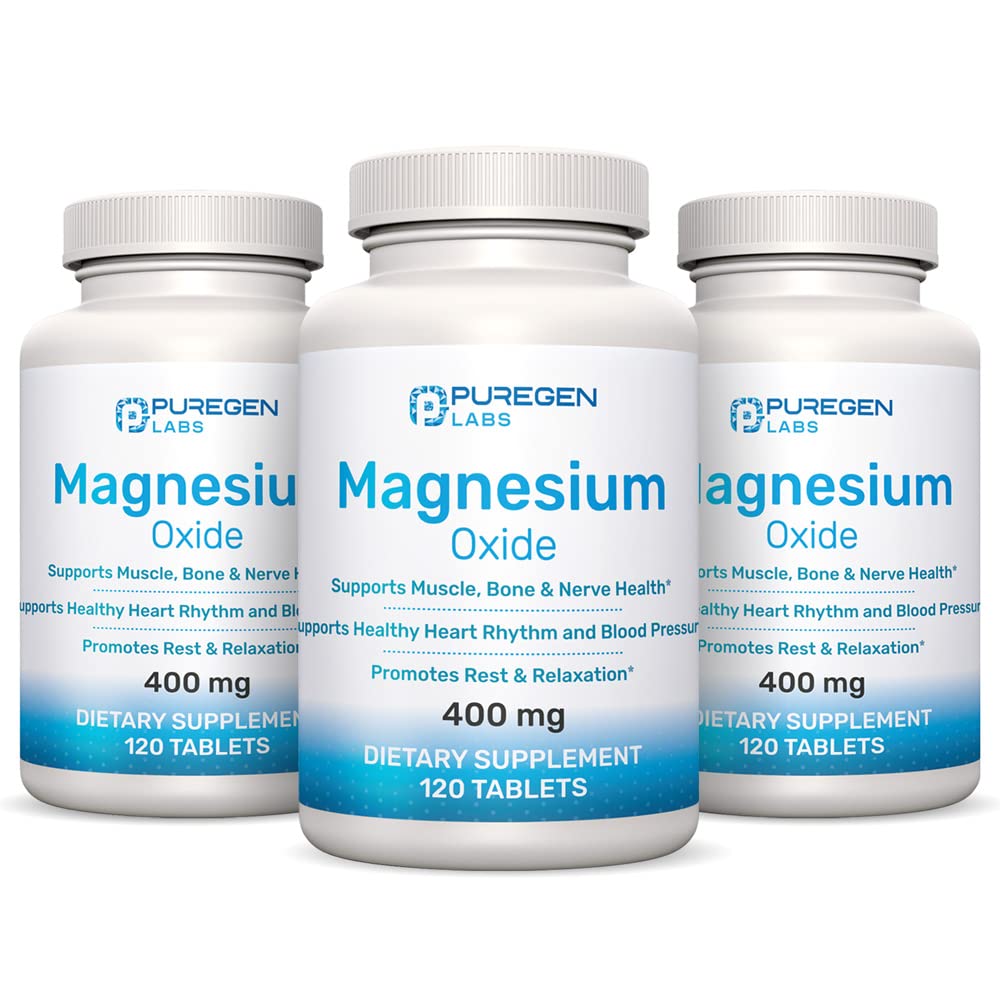 Suplemen Magnesium 400mg [Potency Tinggi] - Magnesium Oxide untuk dukungan Imune, Muscle Recovery, Kram Kaki, Relaxation - 3 Pack 124; Total 360 Count