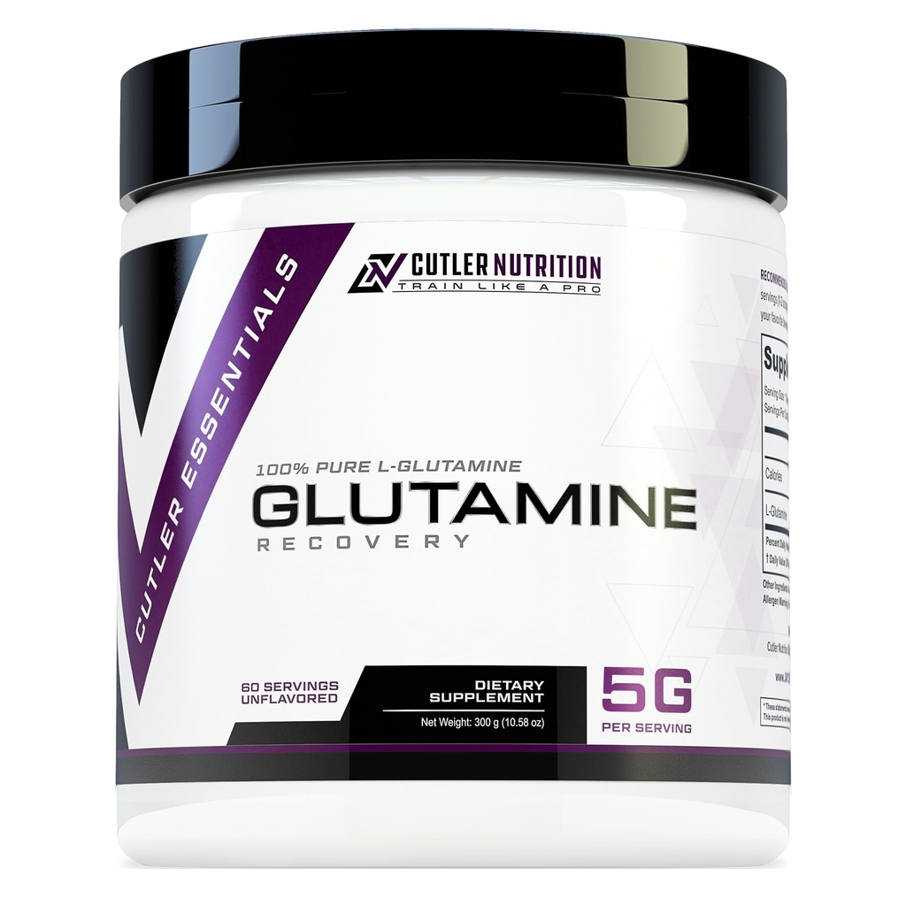 Cutler Essentials 100% Pure L-Glutamine for Enhanced Recovery, Lean Muscle Dups and Improved Protein Synthesis 124; Unflasheed, 60 Servings