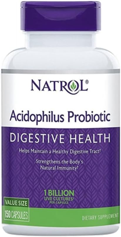 Natrol Acidophilus 100mg Capsules, Unflashored, Purple, 150 Count, Paket 3