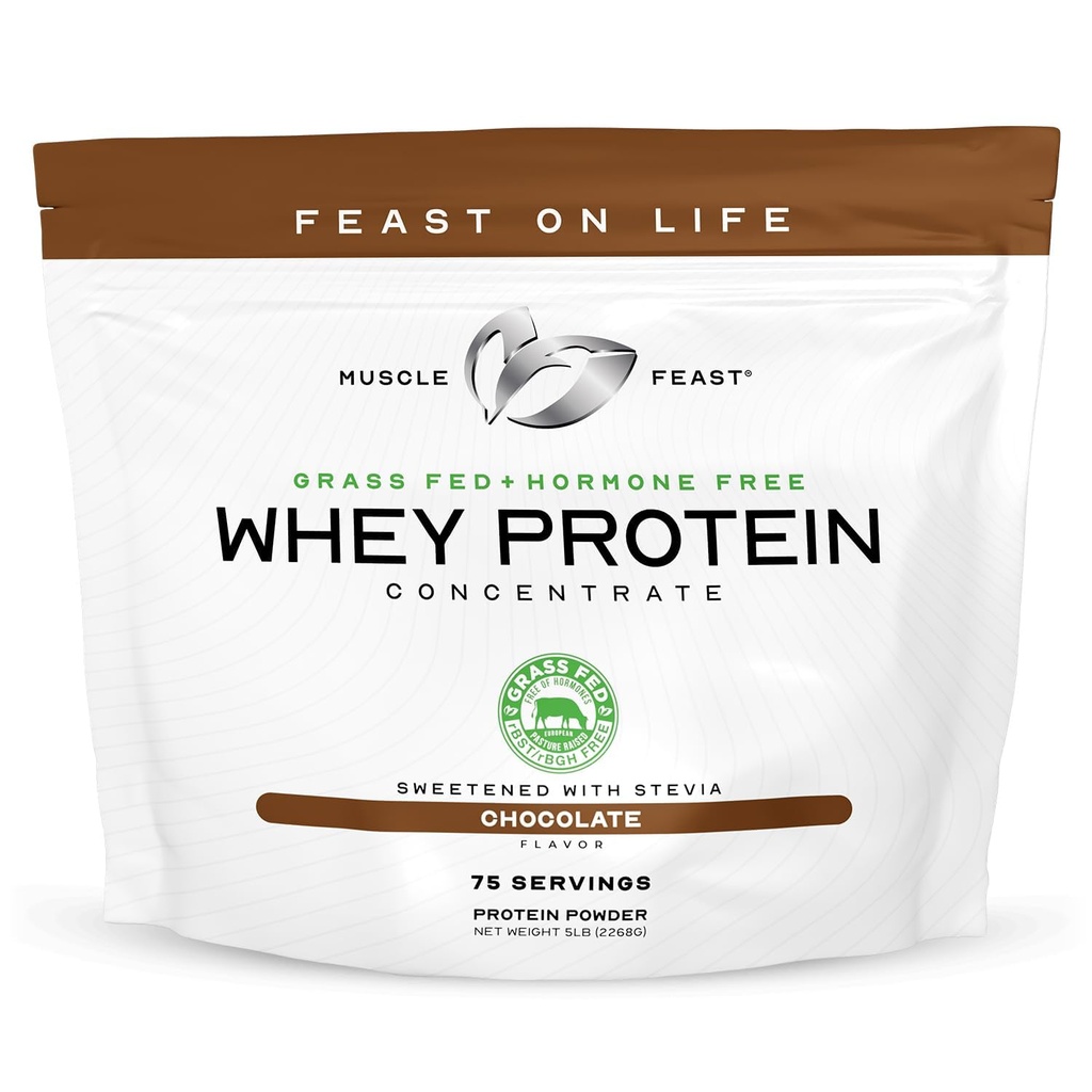 Muscle Feast Grass- Fed Whey Protein Concended Powder, All Natural, Hormone Free Pageous Reised Whey Protein Pounder for Women & Men, Clean, Non-GMO & Gluten Free Whey Konsentrat - Coklat, 5lb