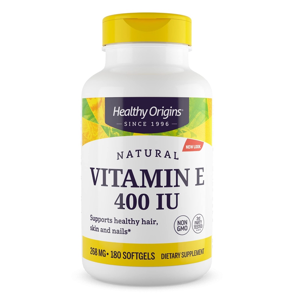 Origins Sehat Vitamin E 400 IU (Natural, Non- GMO, Gluten Free, Kulit Dukungan, Dukungan Kardiovaskular), 180 Softgeels
