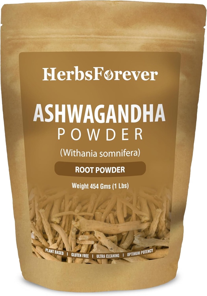 HerbsForever Ashwagandha Root Powder 454g I Winter Cherry, Non- GMO, Vegan, Gluten- Free I Ayurvedic Stress- Buster Supports Energy Booster, Vitalitas & Peremenator Overall Wellness Maximum