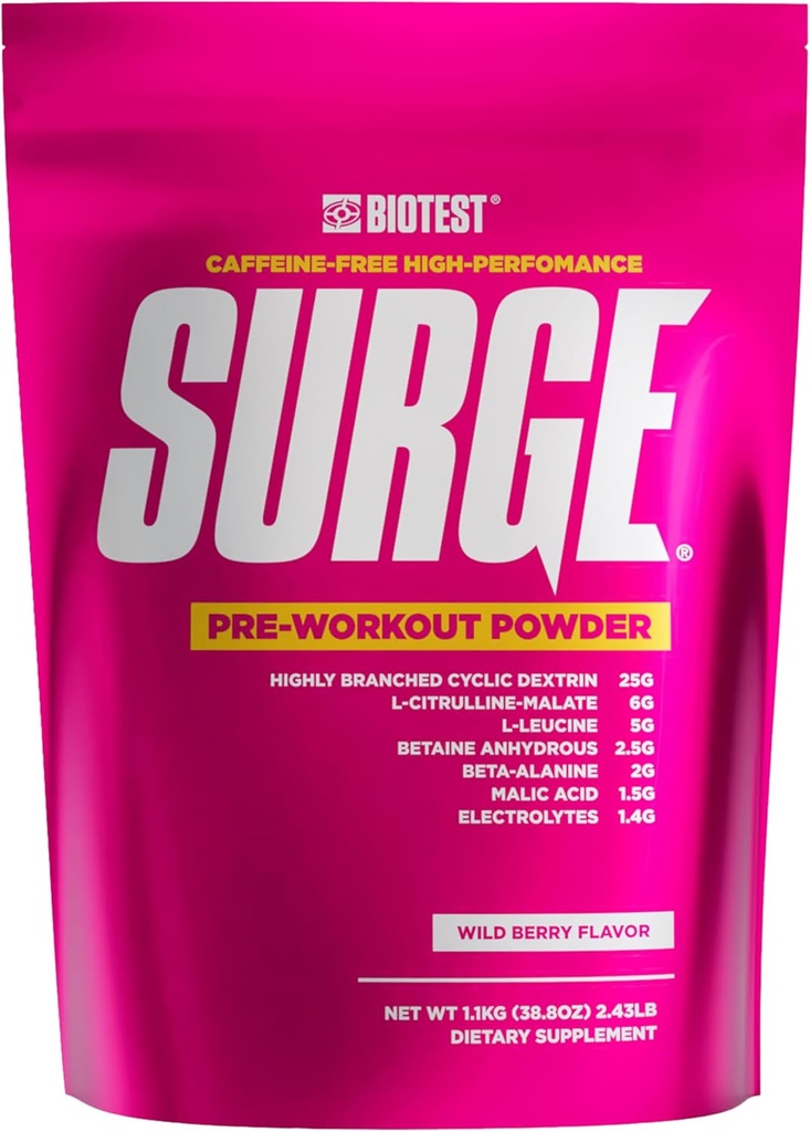 Surge Pre-Workout Powder - 25 g Sangat Branched Cyclic Dextrin, 6,5 g Citrulline Malate, 5 g L-Leucine, 2,5 g Betaine Anhidlous, 2 g Beta- Alanine, 1.4 g Electrolyte Blad - 1.1 Kg