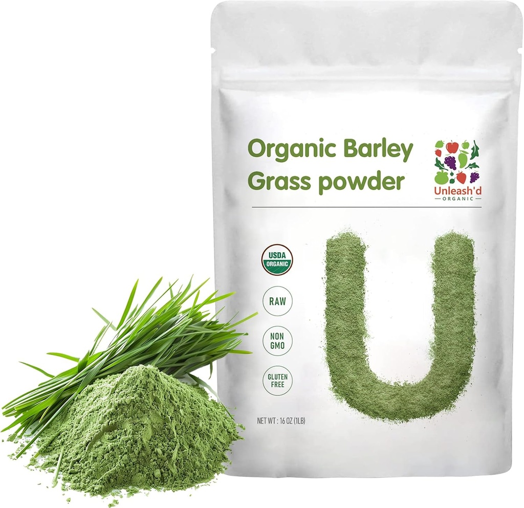 UNLEASH 'D ORGANIC Barley Powder 1 Pound 100% Murni & Organik, Superfood Hijau Kaya dalam Vitamin, Mineral, Fiber dan Antioksidan