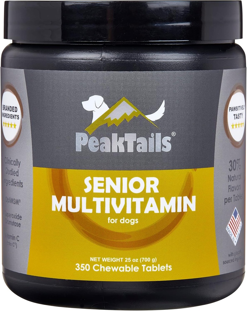 Multivitamin Senior untuk Anjing - 350 Tablet Chewable dengan MSM, Dismutase Superoksida