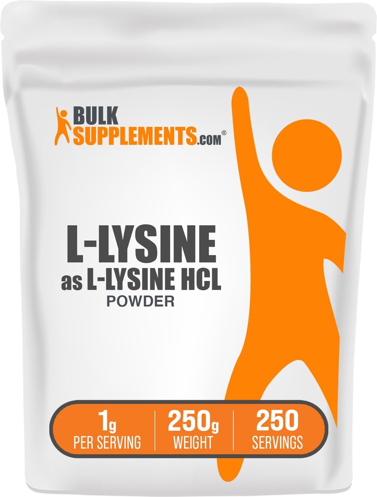 BulkSuplements.com L-Lysine Powder - Lysine Suplemen, EscalyAmino Acid, untuk Dukungan Imune - Gluten Bebas, 1g per Serving, 250g (8.8 oz) (Paket 1)
