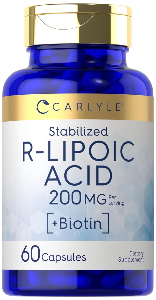 Carlyle R-Lipoic Acid 200mg 124; 60 Capsules 124; Stabilisasi RLA dengan Biotin 124; Non-GMO, Gluten Bebas