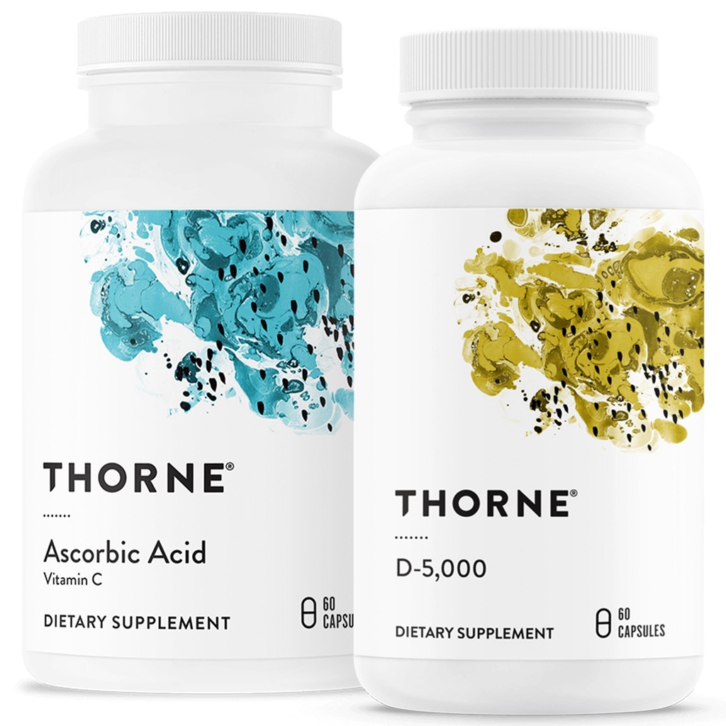 THORNE - Imune & Wellness Dukung Bundle - Asorbic Acid & Vitamin D-5000 - Antioksidant & Immune Fungsi - 60 Servis