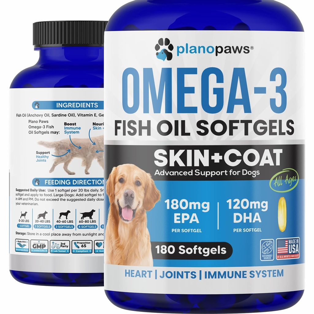Omega 3 Fish Oil untuk Dogs Capsules - Salmon Oil for Dogs - Dog Fish Oil Suplement May Help Shedding, Allergy, Itching