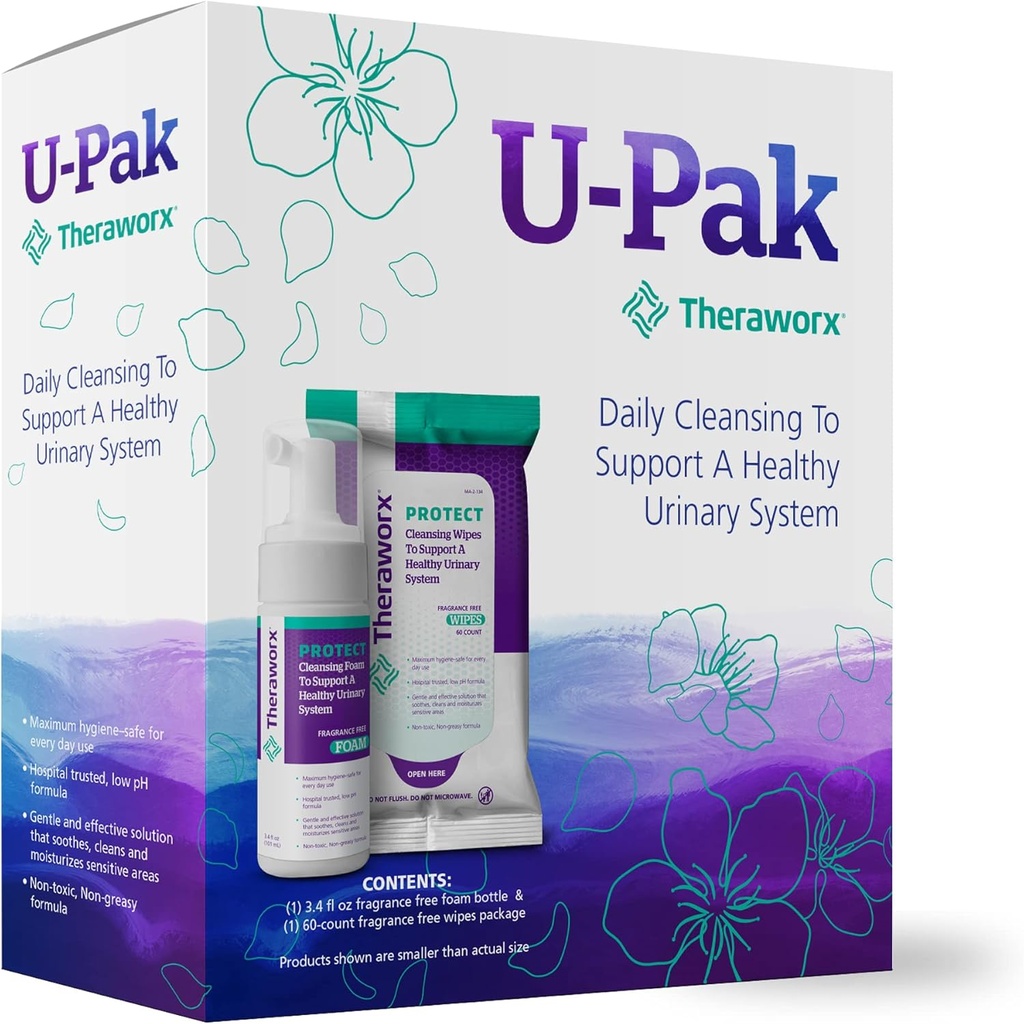 Theraworx Lindungi U- Pak 60- Ct Wipes & Hygiene Foam 3.4 oz untuk Uriner Health (Paket Kesehatan 1)