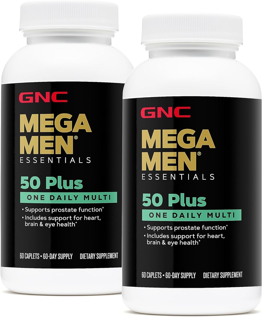 GNC Mega Men 50 Plus Satu Daily Multivitamin, Twin Pack, 60 Caplets per Bottle, Support Heart, Brain and Eye Health