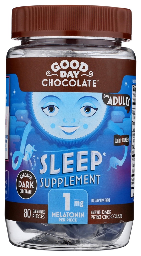 Good Day Chocolate Melonatin untuk Orang dewasa [80 Count] - Fair Trade None-GMO Dark Milk Chocolate dengan Chamomile dan Melonains 1 mg - Dewasa Melonatin, Pertumbuhan Bantuan Tidur Natural