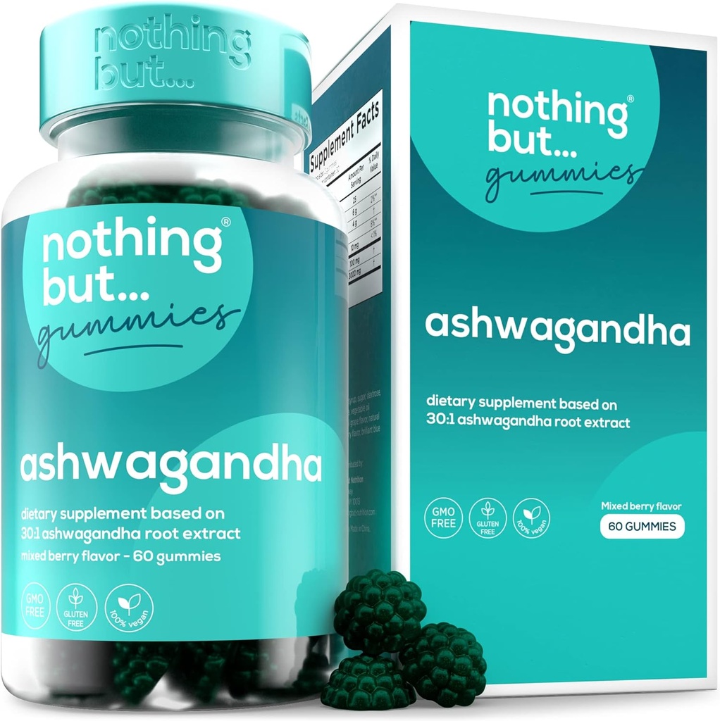 Aswagandha Gummies for Women and Men, Ashwagandha Root, Suplemen untuk membantu Mengurangi Stress, Kebal & Impreve Sleep, Gluten Free & Non GMO, 60 Vegan Ashwagandha Gumne