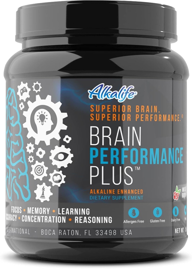 Alkalife Brain Performance Plus - Pertama Alkali Mengaktifkan Nootropic untuk memaksimalkan Potensial Kognitive, Boost Memory, Fokus dan Mental Clarity, dan Dukung Overall Brain Health - 10oz