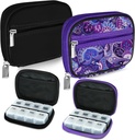 Serfeymi Weekly Travel Pill Organizer Pill Case for Purse with Removable 7 Day Pil Box, Fashionable Travel Medical Organizer Pill Container for Medicine, Vitamin, Supplement - Black 01 + Purple 01