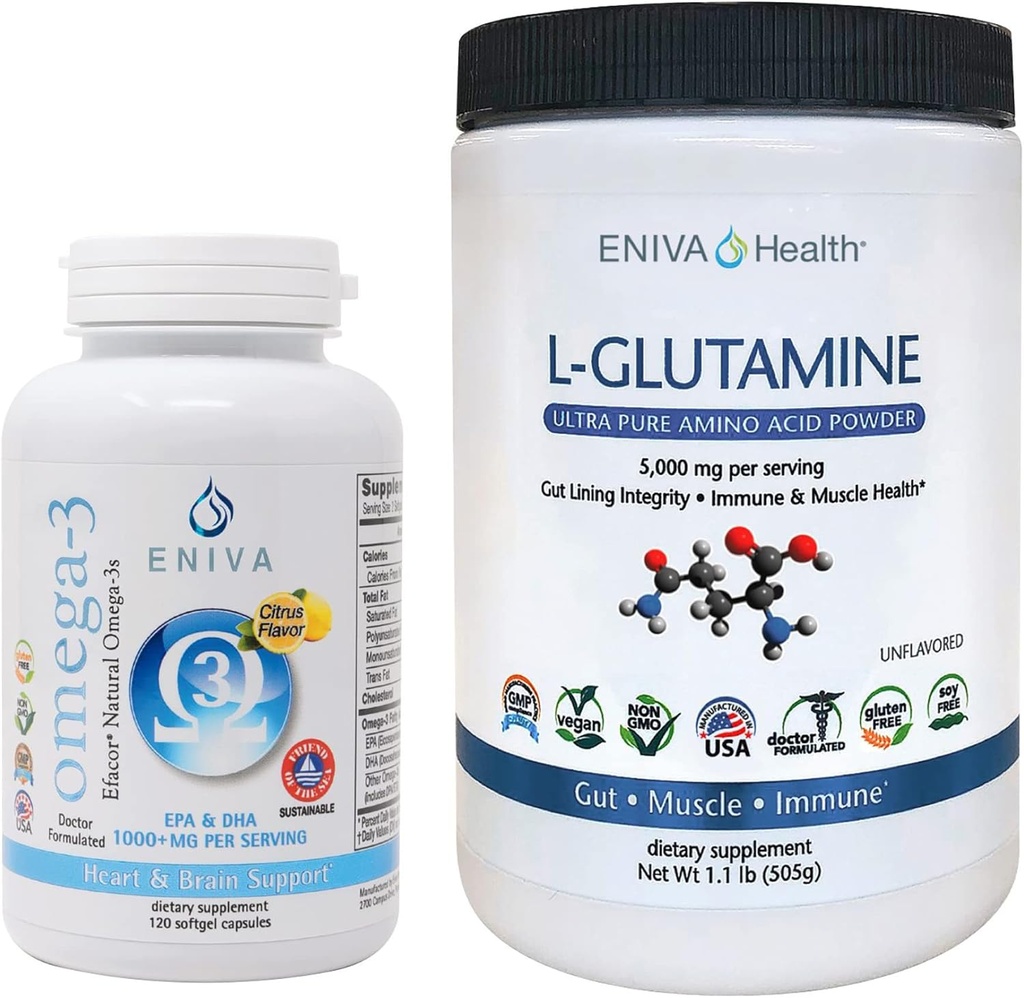 Eniva L- Glutamine Powder, 1.1 - Pound dan Omega- 3 Fish Oil (60 caps)