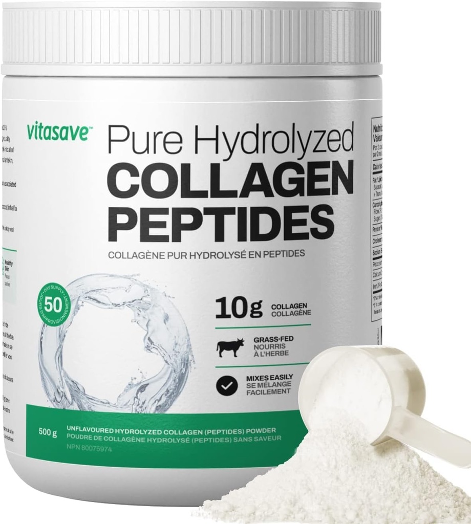 Vitasave Collagen Peptides Powder - 10g Hydrolyzed Collagen per Serving - Unfeared, Grass- Fed, Keto Friend- Skin, Hair, Nails & Gabungan Dukungan - 500g