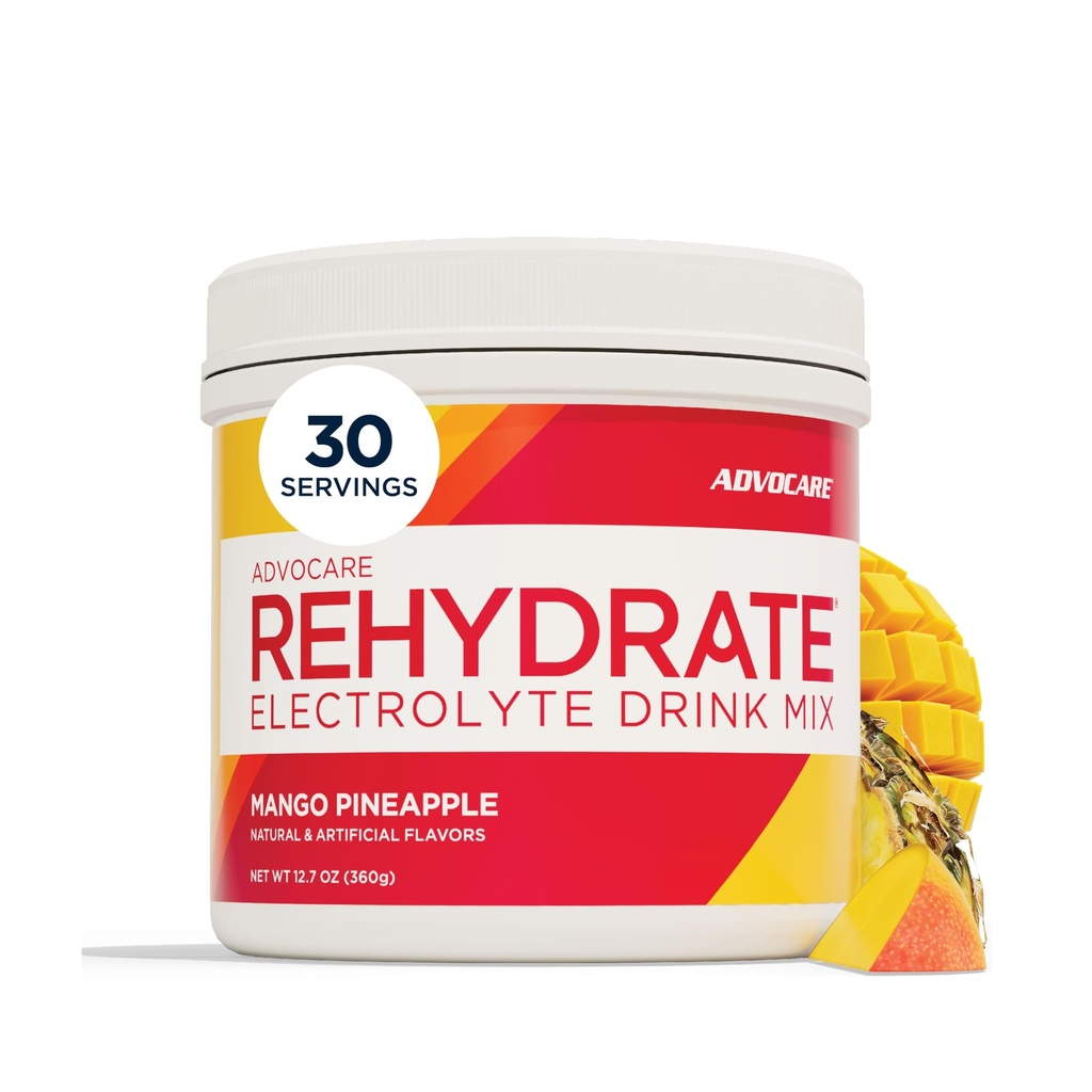 AdvoCare Rehydrate - Electrolite Drink Mix - Termasuk Magnesium, Sodium, Potasium & Calcium - Antioxidant & Amino Acid - Support Hidration & Recovery - Mango Pineapple, 12.7 oz