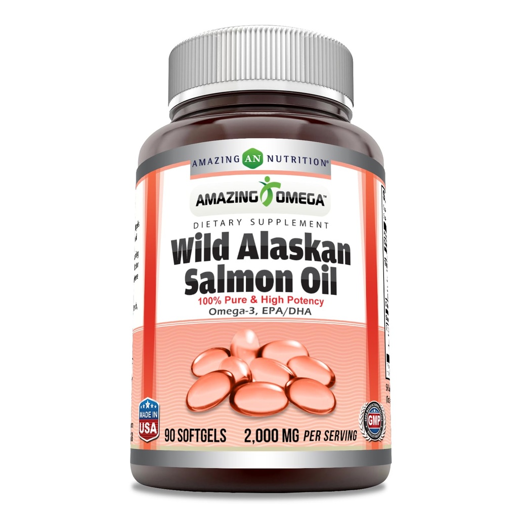 Amazing Omega Wild Alaska Salmon Oil 2000mg Per Serving Softgels Sufflement (90)