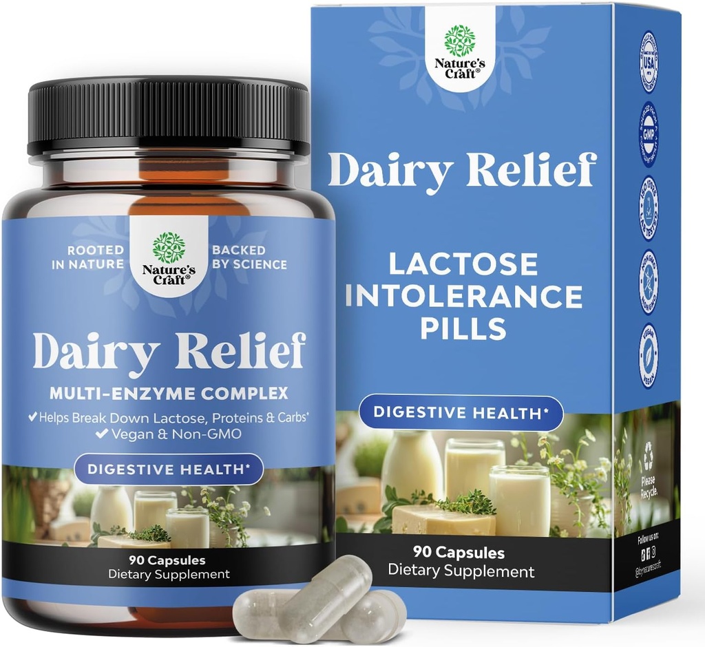 Laktosa Intoleransi Pil 90 Days Supply - Fast Act Dairy Digetsy Enzymes - Pil Peninggalan Dairy untuk Diffic, Bloating, Gas dan Carb Protein - Suppply Distraffic for Laktosa Intoleransi Relief