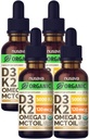 (4 Pack) Organik Vitamin D3 K2 Drops with MCT Oil Omega 3, 5000 IU, Maximum Power Vitamin D Liquid - No Filler, Non-GMO Liquid D3 for faster & Imune Dupport (Vanilla, 4 Fl Oz)
