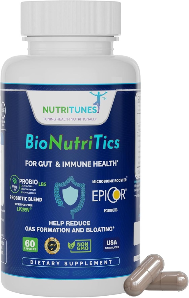 BioNutritakics - Probio LBS + Postbiotic EpiCor ® untuk Gut Health, Imune Dupport Digetical Comfort from Occasional Gas and Bloating - 60 Capsules