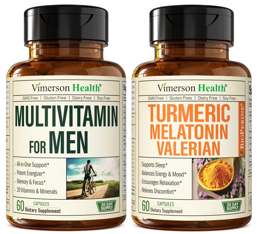 Mens Multivitamin + Turmeric Meltonadi Valerian Bundle untuk Dukungan Gabungan dan Bantuan Ketidaknyamanan, Respon Kesehatan & Inflamasi