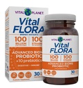 Planet Vital - Vital Flora Advanced Biome Probiotic 100 Billion CFU, 100 Diverse Strains, 10 Organic Pregories, Immune Dukung, Colon and Digetical Health Progrees for Women and Men 30 Capsules