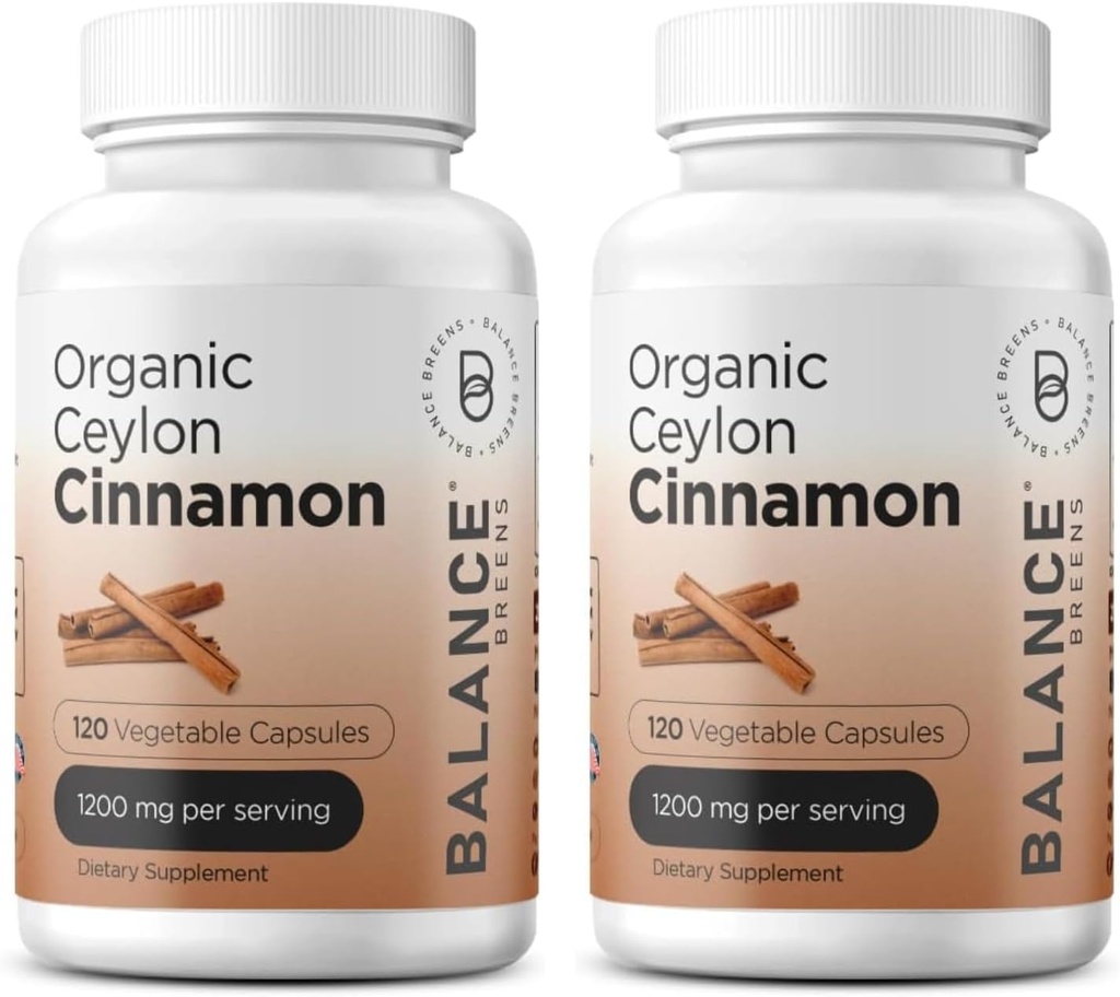 Balancebreens Certified Organic Ceylon Cinnamon 1200 mg Suplement - 120 Veg Capsules - Hati, Otak dan Fungsi Gabungan Dukungan - Tidak Ada Penisian Pil (Paket 2)