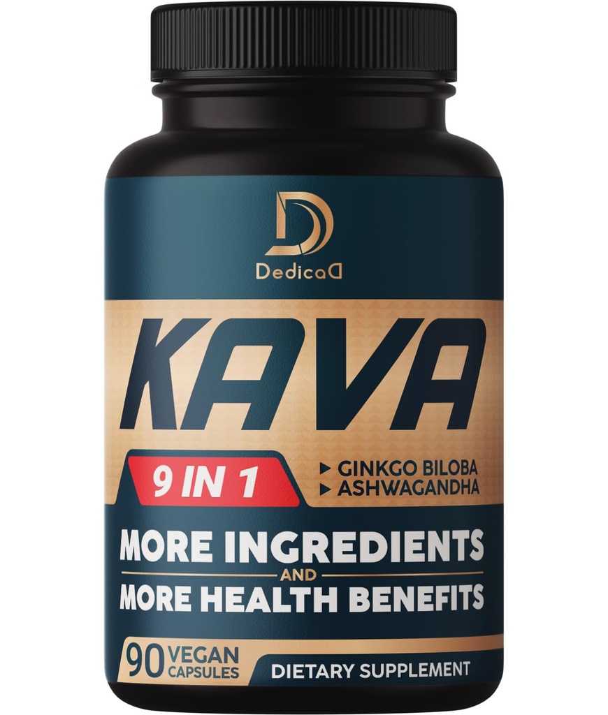 Kava Kava Capsules - 3 Bulan Suplai - 9 Herbs dengan Ginkgo Biloba, Akar Ashwagandha, Andean Cocoa, Graviola Leaf, Chamomile, Valerian, Lemon Balm & Skullcap - Dukung Mood & Imune - 90 pil