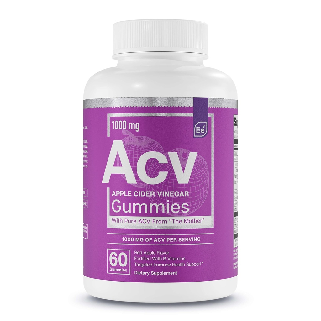 Elements Apple Cider Vinegar Gummies from The Mother - Avery- Sourced, Vegan ACV with Folic Acid and Vitamin B6 & B12 60 Count