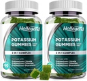 Potasium 3 dalam 1 Kompleks Gumi Gula Bebas, Formula Baru dengan 99mg Potasium Citrate, Potasium Chloride, Potasium Gluconate, Penjepit Kaki & Otot Suplemen, 120 Chewables
