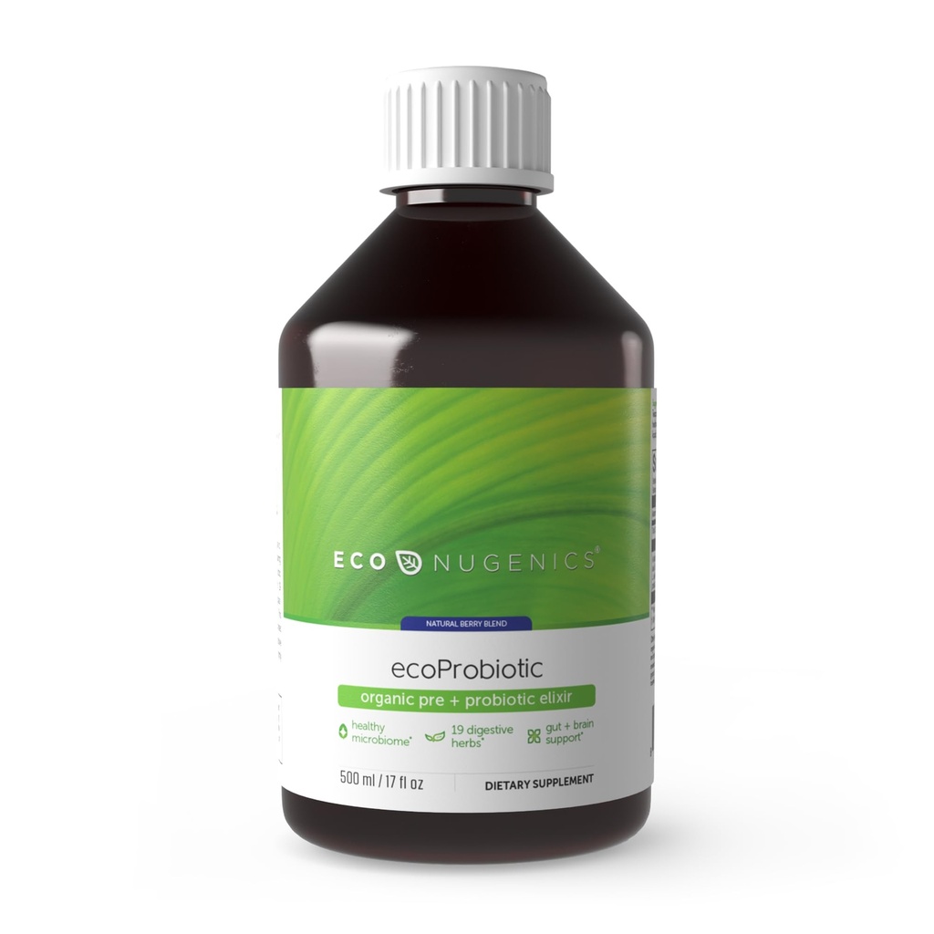 EkoNugenics ekoProbiotic: Probiotic & Prebiotic Suplemen Perempuan & Men & w / 19 Digetical Herbs - Dupport The Microbiome Health + Imune - Live Fermented Liquid Vegan Formula (17 oz)