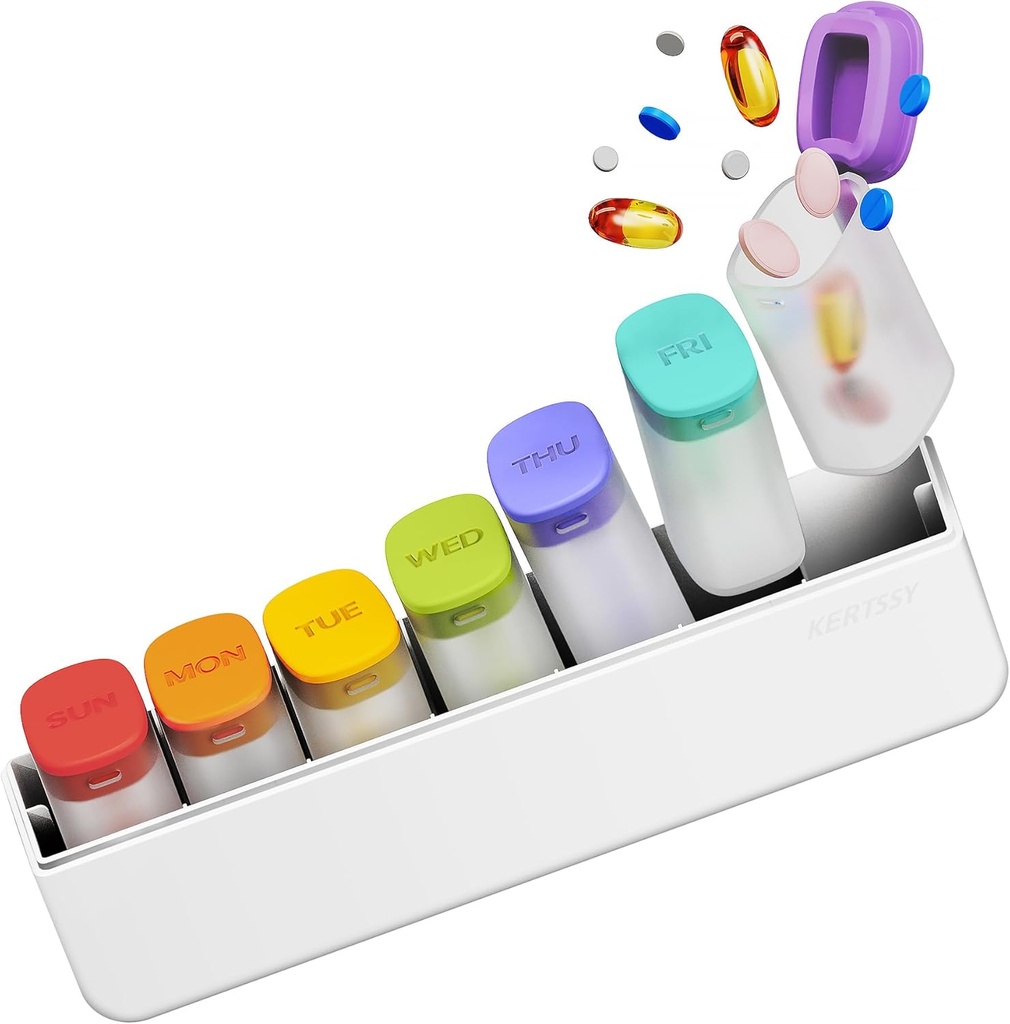 Weekly Pill Organizer 1 Time a Day - Travel Pill Box 7 Days, Large Medicine Case Container for Daily Medication Medication Suplemen Fish Oil, Portable Week Pills Organizers Holder Dispenser, White