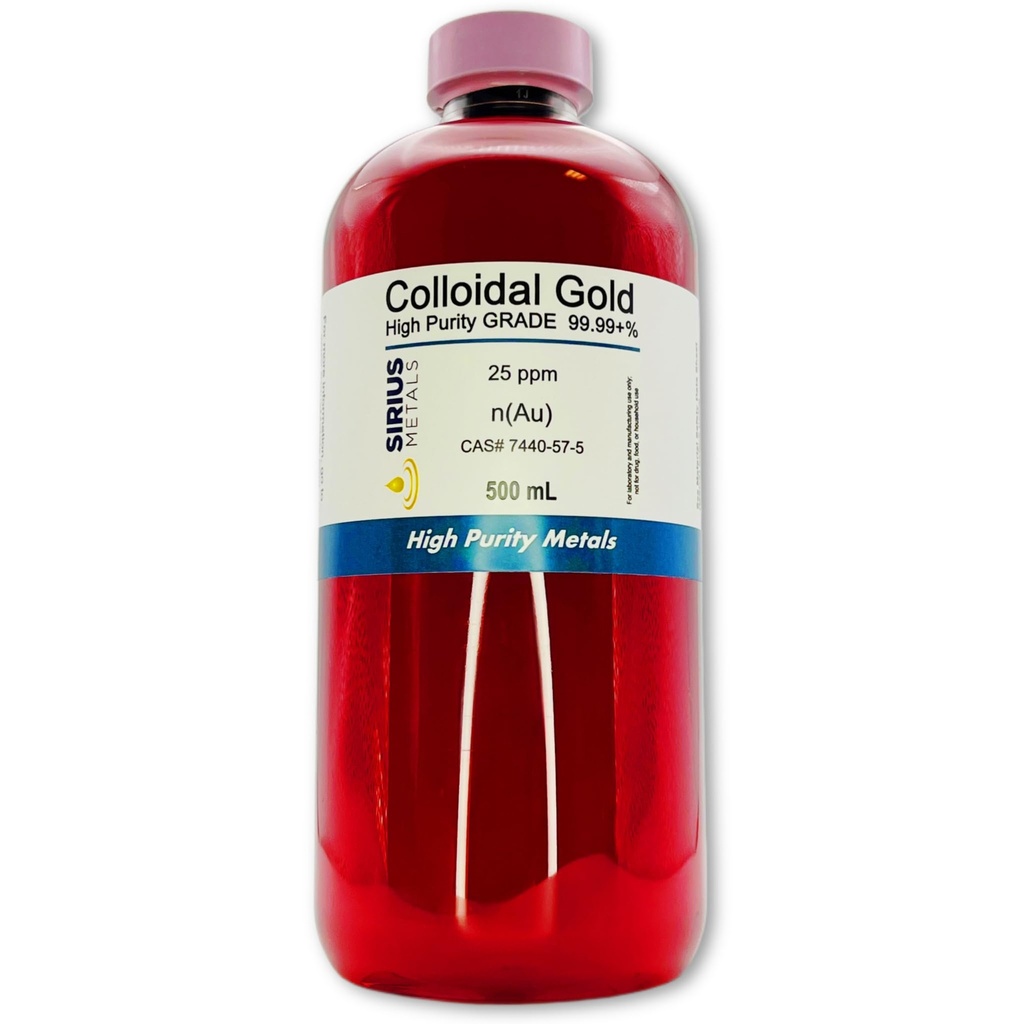 True Colloidal Gold - 25 plum - 99,99 +% Kemurnian - 500 mL (16.9 Fl Oz) dalam Hapus BPA-Free Plastic Bottle - Dibuat di USA
