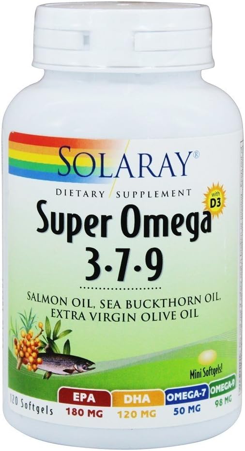 Solaray Super Omega 3-7-9 dengan Vitamin D-3 & Salmon Oil, 120 Softgels