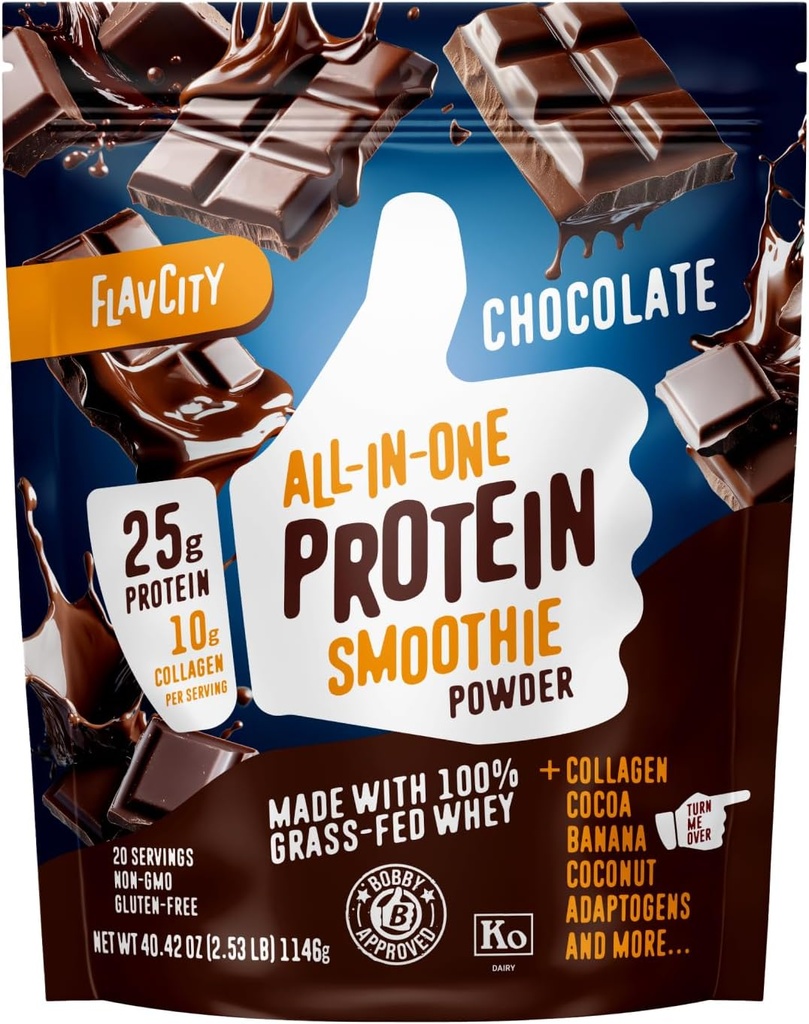 FlavCity Fed Fed Whey Chocolate Powder - 25g Protein & 10g Collagen - Made with Organic Cocoa, Banana & Coconut Milk - Gluten Free & No Added Sugars (20 Servings)