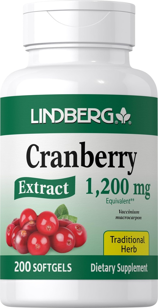 Lindberg Cranberry Pills for Women 124; 1200 mg 124g; 200 Softgels 12.4; Tradisional Herb 124; Ekstraksi Suplemen 12.4; Non- GMO, Gluten Bebas